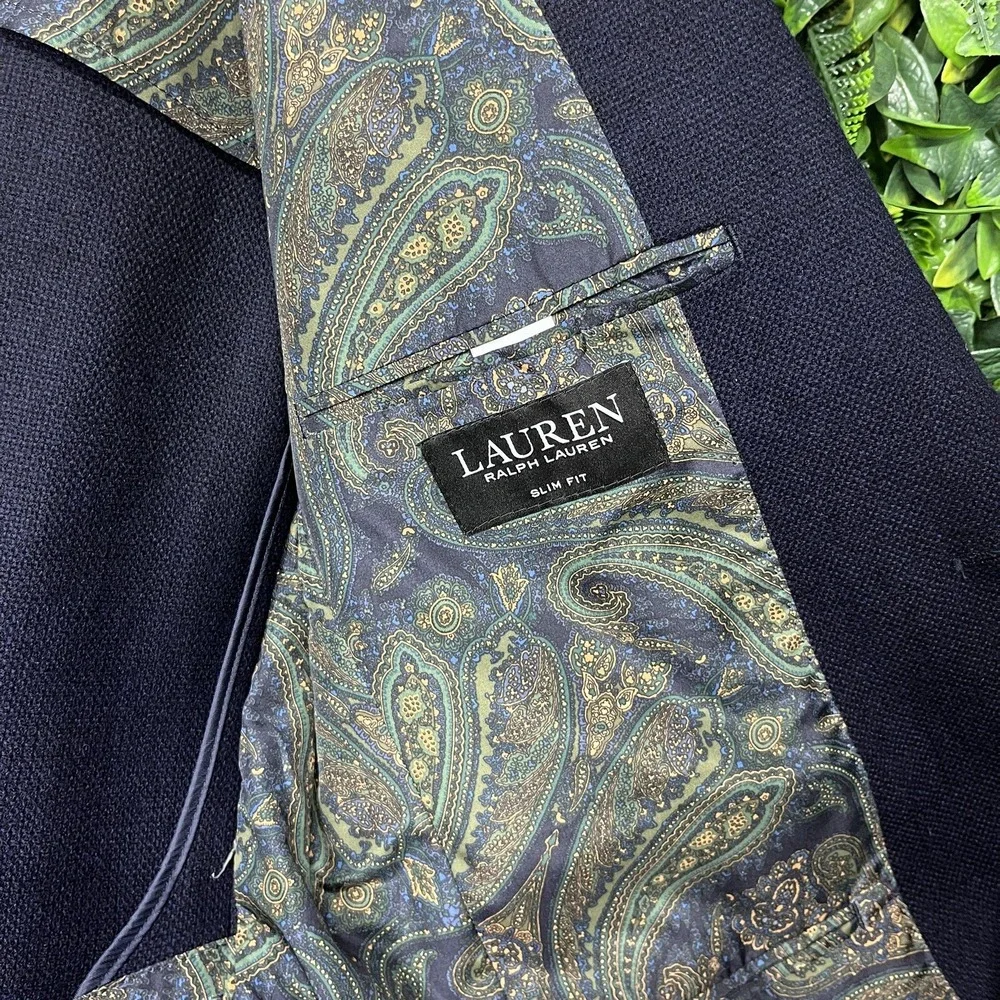 RALPH LAUREN Blazer Men 40R Blue Wool Sport Coat Paisley Jacket Suit Separate‎
